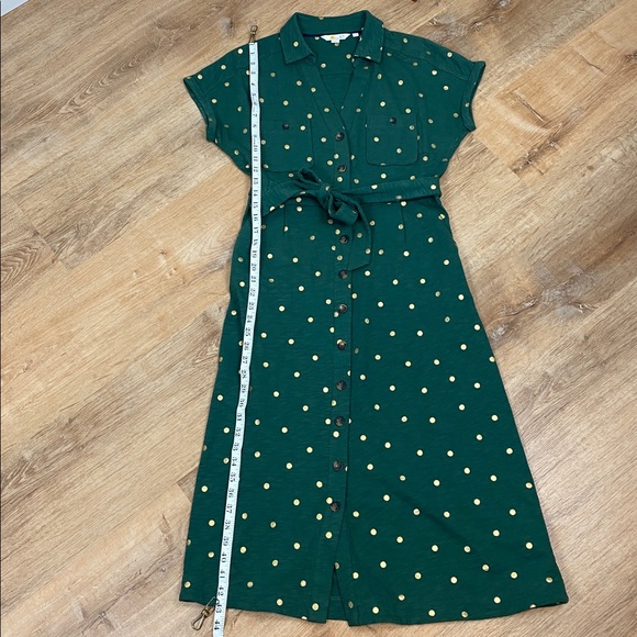 Boden Thomasina 100% Cotton Green Gold Polka Dot Jersey Midi Dress - Picture 12 of 12